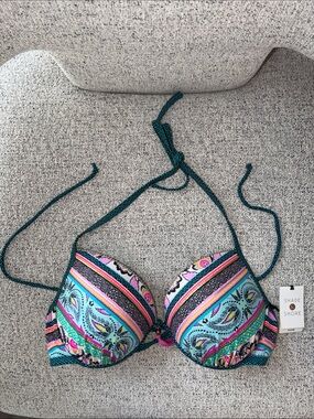 Shade & Shore Teal Multicolor Paisley Halter Bikini Top